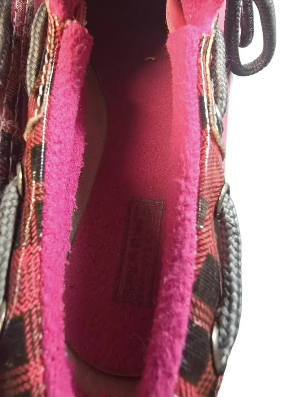 Sperry Girls Saltwater Duckie Boots Red Plaid Pattern Pink Bottom Sz.13